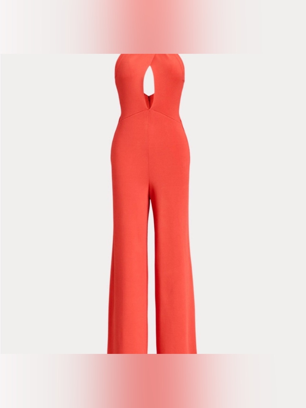 Ralph Lauren Purple Label Coral Halter-Plunge Wide-Leg Jumpsuit